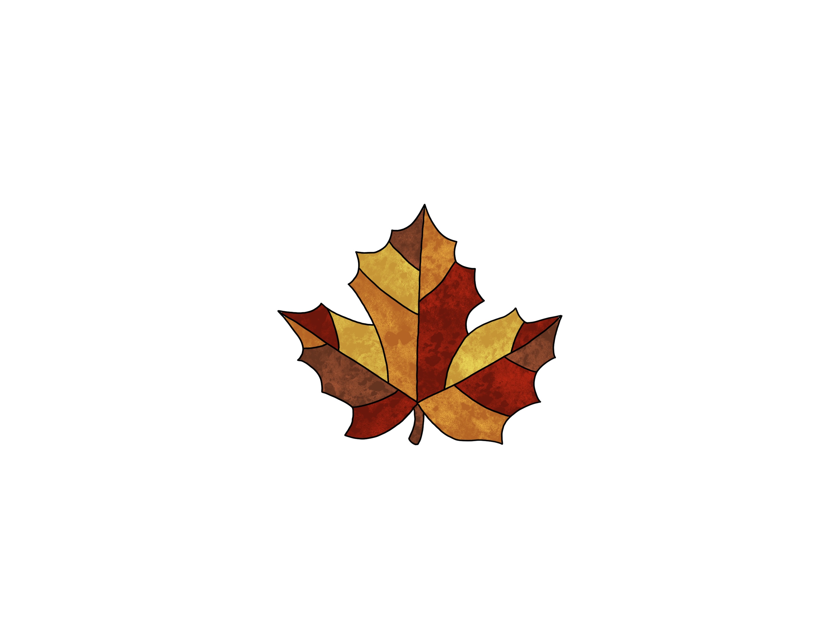 Orange, red, yellow, and brown colored fall leaf stained glass