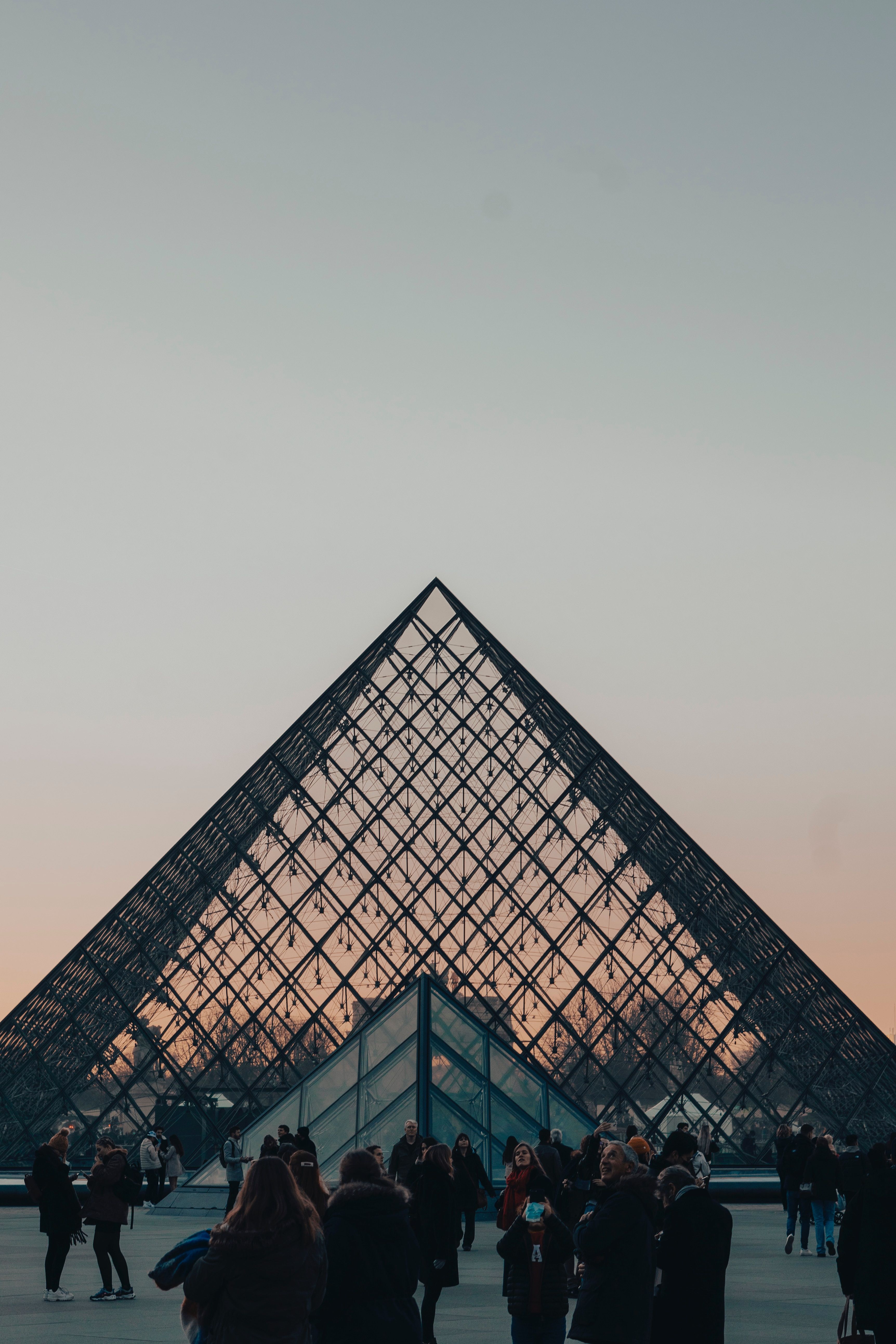 Louvre Pyramid right before dusk